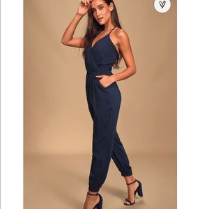 Lulu’s Navy Blue Halter Jumpsuit
